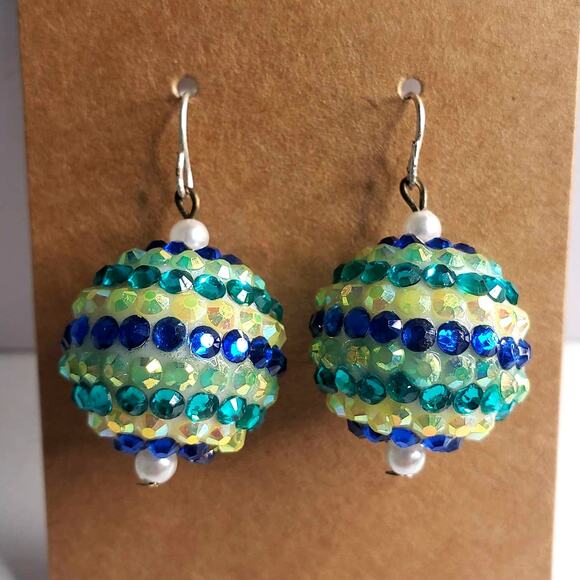 NEW Bubblegum Textured Striped Earrings Sprakly Blue Green Mod Fashion Jewerly - Picture 1 of 2